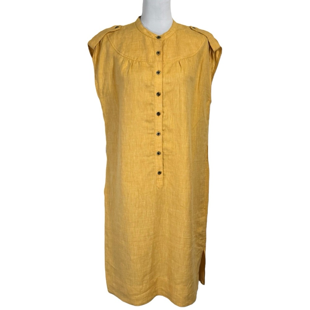 NWT Vintage Talbots Midi Linen Shift Dress Size 12 P Yellow Safari‎ Utility READ